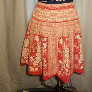 Below the knee red/white skirt with beading